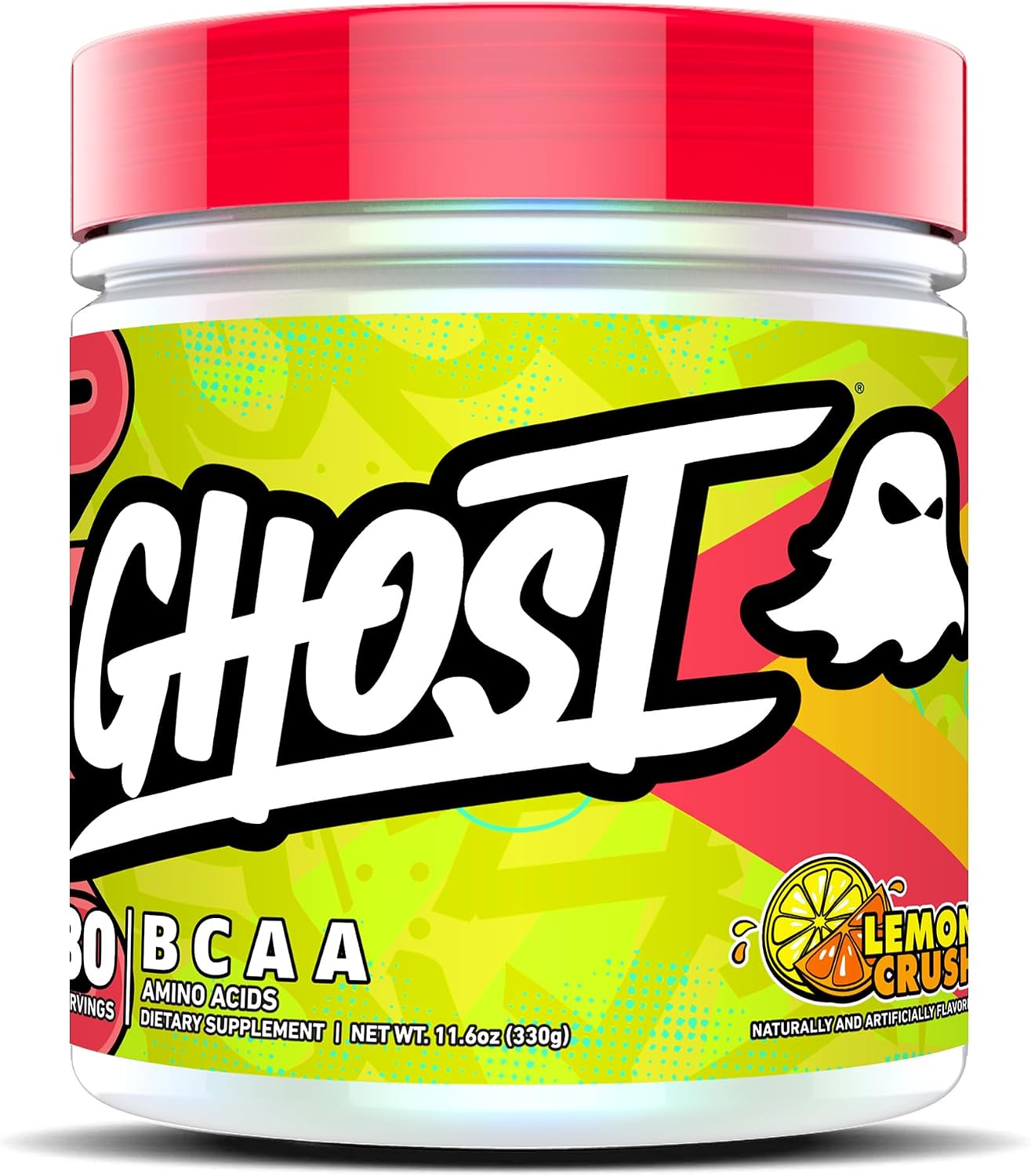 GHOST BCAA Powder Amino Acids Supplement, Lemon Crush - 30 Servings - Sugar-Free Intra, Post & Pre Workout Amino Powder & Recovery Drink, 7G BCAA