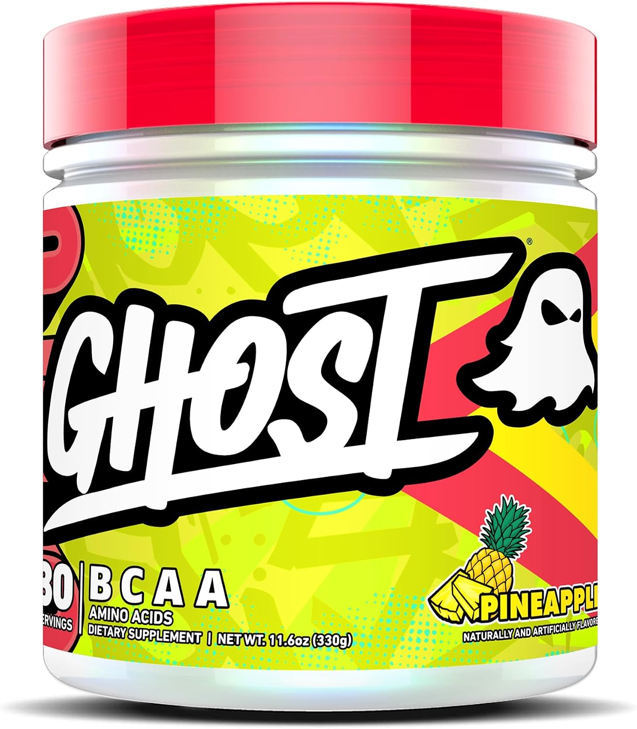 GHOST BCAA Powder Amino Acids Supplement, Pineapple - 30 Servings - Sugar-Free Intra, Post & Pre Workout Amino Powder & Recovery Drink, 7G BCAA