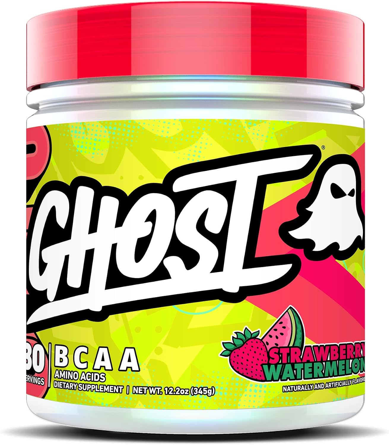GHOST BCAA Powder Amino Acids Supplement, Strawberry Watermelon - 30 Servings - Sugar-Free Intra, Post & Pre Workout Amino Powder & Recovery Drink, 7G BCAA